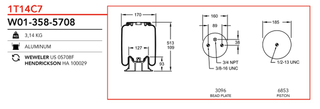 W01-358-5708 | Firestone Airide Ελατήριο αέρα για Hendrickson Άξονας