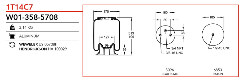 W01-358-5708 | Firestone Airide Luftfjeder til Hendrickson aksel