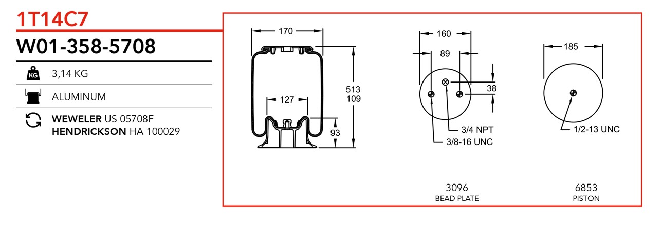 W01-358-5708 | Firestone Airide Luftfjeder til Hendrickson aksel