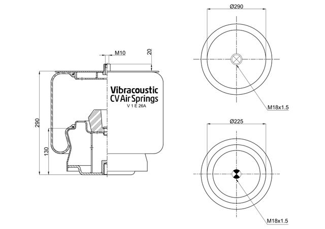 V 1 E 26A-32, OE nr. 2935-00913 | Vibracoustic Aircruise Air Spring til Yutong Bus