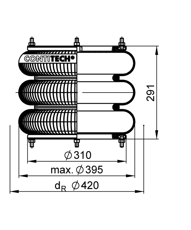 FT 614-36 1/2 M10 | Molla pneumatica Continental ContiTech per assale Granning